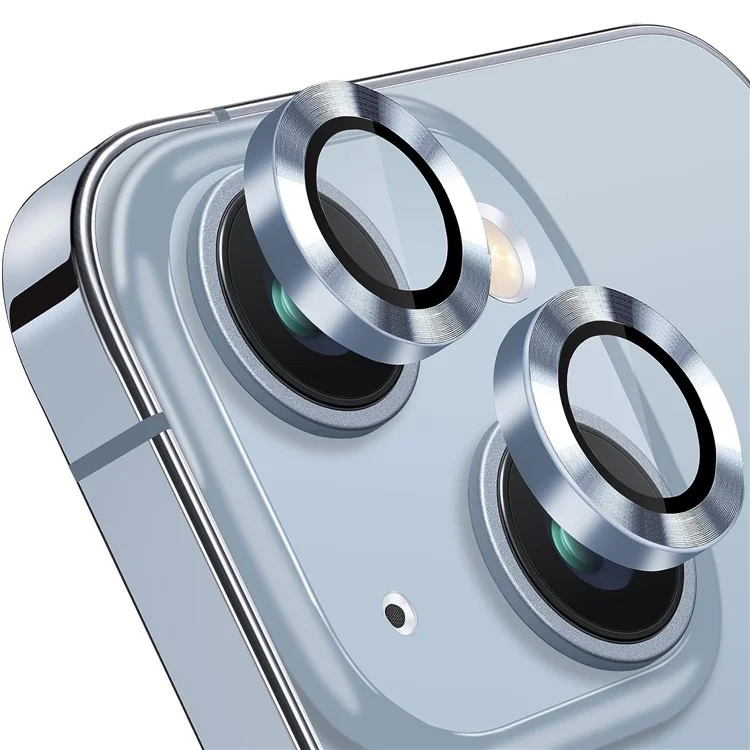 Para Iphone 14 / 14 Plus 1 Cámara de la Cámara Película de Vidrio Templado CD Vena de Metal Anillo de Metal Protector de Lente Trasera - Azul