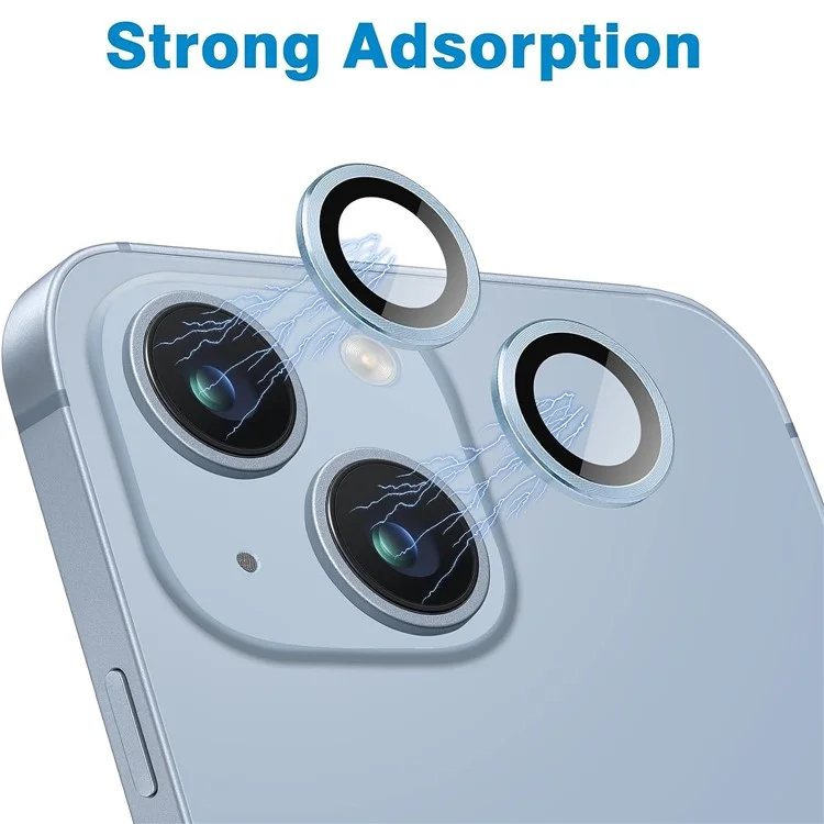 Para Iphone 14 / 14 Plus 1 Cámara de la Cámara Película de Vidrio Templado CD Vena de Metal Anillo de Metal Protector de Lente Trasera - Azul