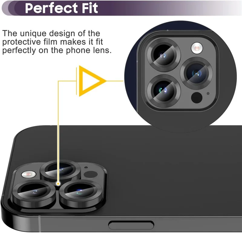 For iPhone 14 Pro / 14 Pro Max 1 Set Camera Lens Protector Tempered Glass + Metal Ring CD Vein Lens Film - Black