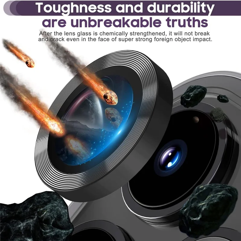 For iPhone 14 Pro / 14 Pro Max 1 Set Camera Lens Protector Tempered Glass + Metal Ring CD Vein Lens Film - Black
