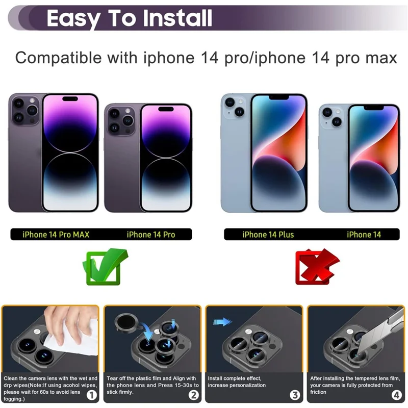 For iPhone 14 Pro / 14 Pro Max 1 Set Camera Lens Protector Tempered Glass + Metal Ring CD Vein Lens Film - Black