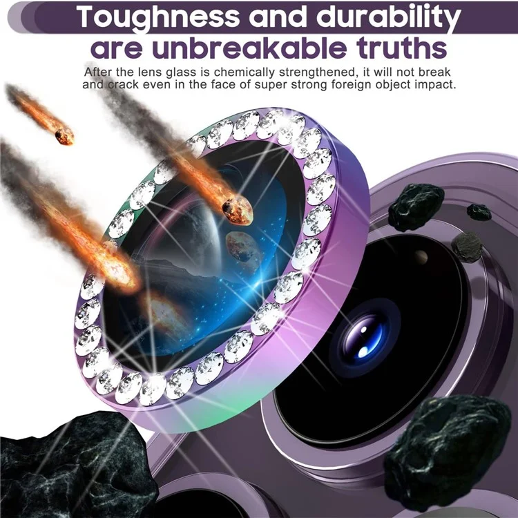 Per iPhone 14 Pro / 14 Pro Max 1 Set Camera Lens Protector Tempered Glass Colorful Rhinestone Metal Ring Lens Film