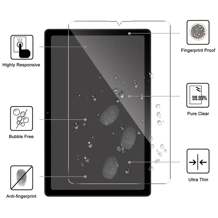 Para Samsung Galaxy Tab A9 Película de Vidro Temperado Anti-Arranhões Arco de Borda Claro Protetor de Tela Frontal Completo