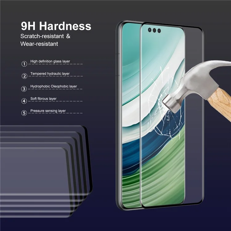 ENKAY HAT PRINCE 2PCS per Huawei Mate 60 Pro+ / Mate 60 Pro Pellicola in vetro temperato curvo 3D Hot Bending Side Glue Screen Protector - Nero
