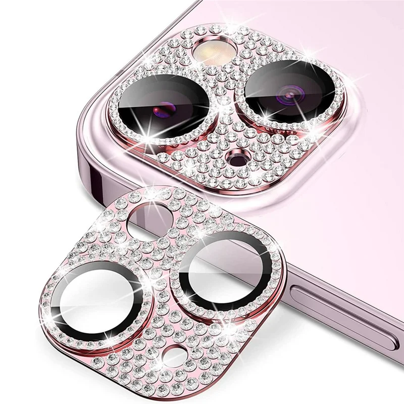 ENKAY HAT PRINCE Für iPhone 15 / 15 Plus Bling-Linsenfilm Rhinestone-Dekor Aluminiumlegierung+Gehärtetes Glas Kameraabdeckung Schutz - Pink