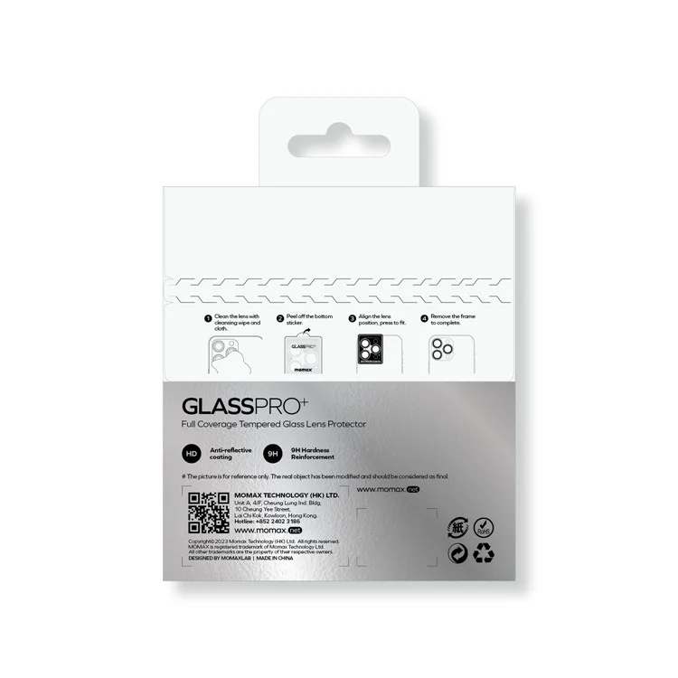 MOMAX For iPhone 15 Pro / 15 Pro Max 1 Set Camera Lens Film Aluminum Alloy+Tempered Glass HD Lens Protector - Black