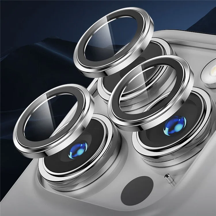 MOMAX For iPhone 15 Pro / 15 Pro Max 1 Set Camera Lens Film Aluminum Alloy+Tempered Glass HD Lens Protector - Black