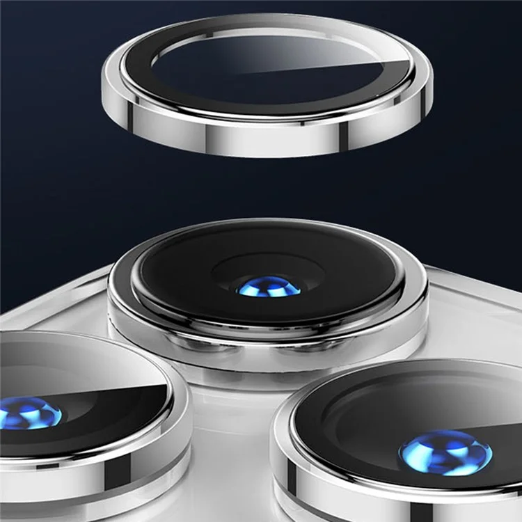 MOMAX For iPhone 15 Pro / 15 Pro Max 1 Set Camera Lens Film Aluminum Alloy+Tempered Glass HD Lens Protector - Black
