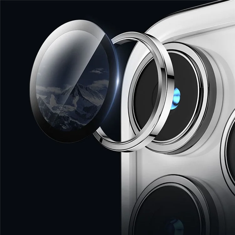 MOMAX For iPhone 15 Pro / 15 Pro Max 1 Set Camera Lens Film Aluminum Alloy+Tempered Glass HD Lens Protector - Black