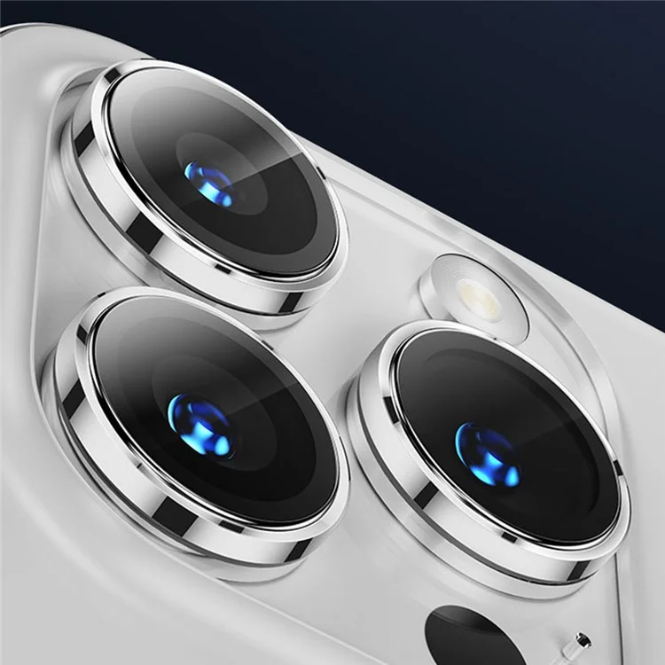 MOMAX For iPhone 15 Pro / 15 Pro Max 1 Set Camera Lens Film Aluminum Alloy+Tempered Glass HD Lens Protector - Black