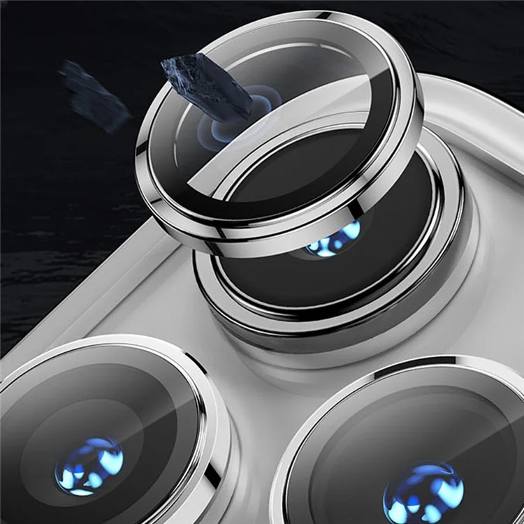 MOMAX For iPhone 15 Pro / 15 Pro Max 1 Set Camera Lens Film Aluminum Alloy+Tempered Glass HD Lens Protector - Black
