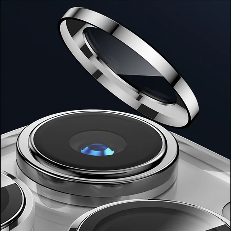 MOMAX For iPhone 15 Pro / 15 Pro Max 1 Set Camera Lens Film Aluminum Alloy+Tempered Glass HD Lens Protector - Black
