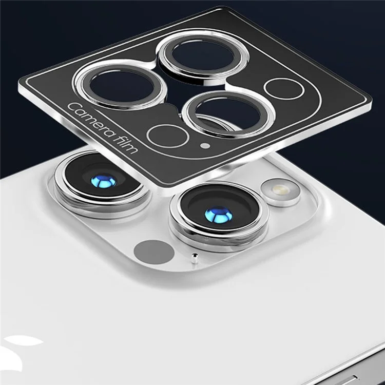 MOMAX For iPhone 15 Pro / 15 Pro Max 1 Set Camera Lens Film Aluminum Alloy+Tempered Glass HD Lens Protector - Black