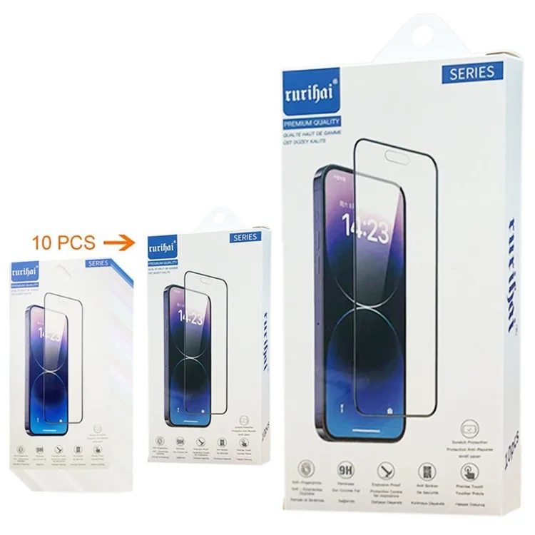 RURIHAI 10Pcs For iPhone 15 Pro Protecteur d'écran en verre trempé de seconde génération 2.5D 0.26mm Haute pellicule en verre d'aluminium et de silicium