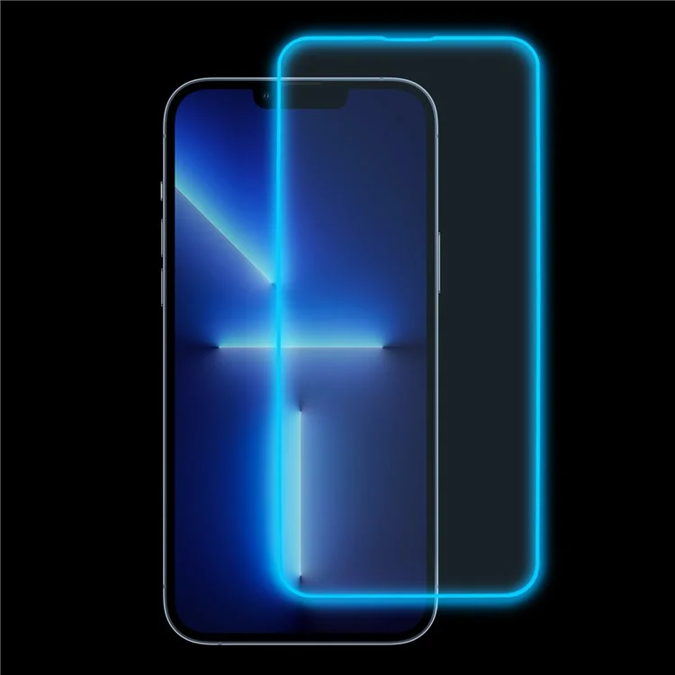 For iPhone 13 Pro Phone Screen Protector Medium Alumina Tempered Glass Screen Film Guard (Luminous Edge ) - Blue