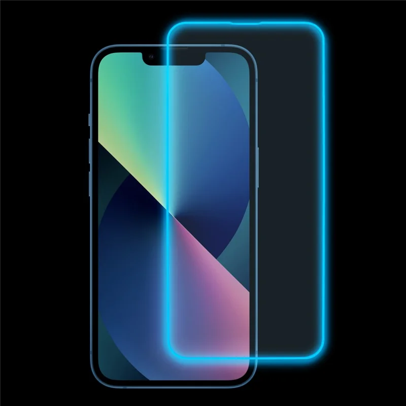 For iPhone 13 Medium Alumina Tempered Glass Film Luminous Edge Phone Screen Protector - Blue