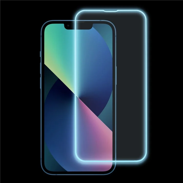 Para iPhone 13 Película de Vidrio Templado de Alúmina Media Protector de Pantalla de Teléfono de Borde Luminoso - Azul Bebé