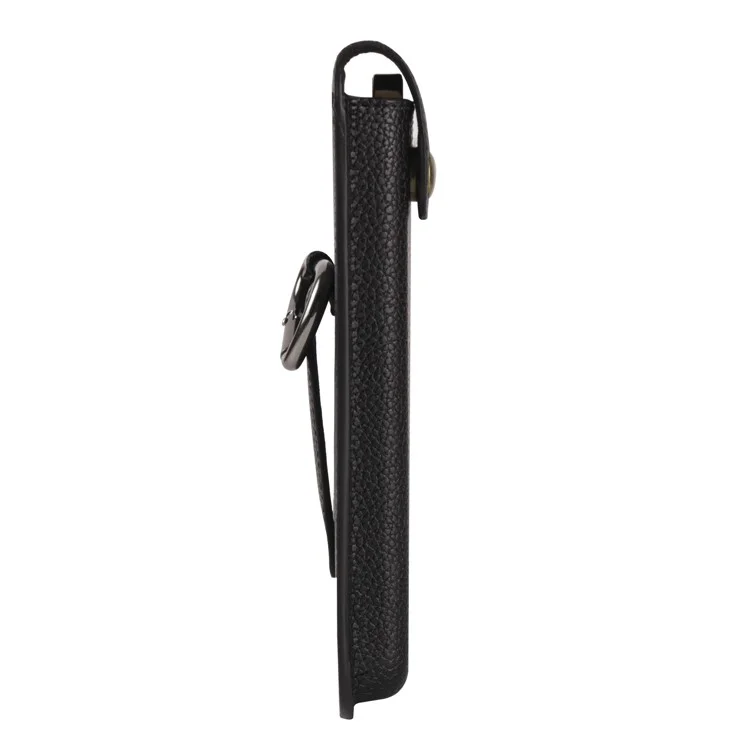 Capa de Telefone Universal de 6,1 Polegadas Textura de Litchi Couro PU Vertical Belt Holster Phone Pouch - Preto