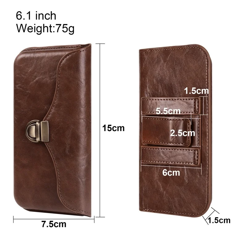 6.1-inch Phone Waist Bag Horizontal Belt Holster PU Leather Smartphone Case Pouch - 6.1-inch / Brown