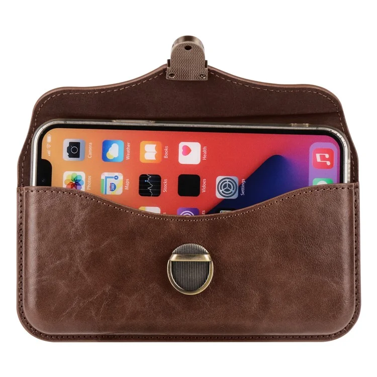 6.1-inch Phone Waist Bag Horizontal Belt Holster PU Leather Smartphone Case Pouch - 6.1-inch / Brown