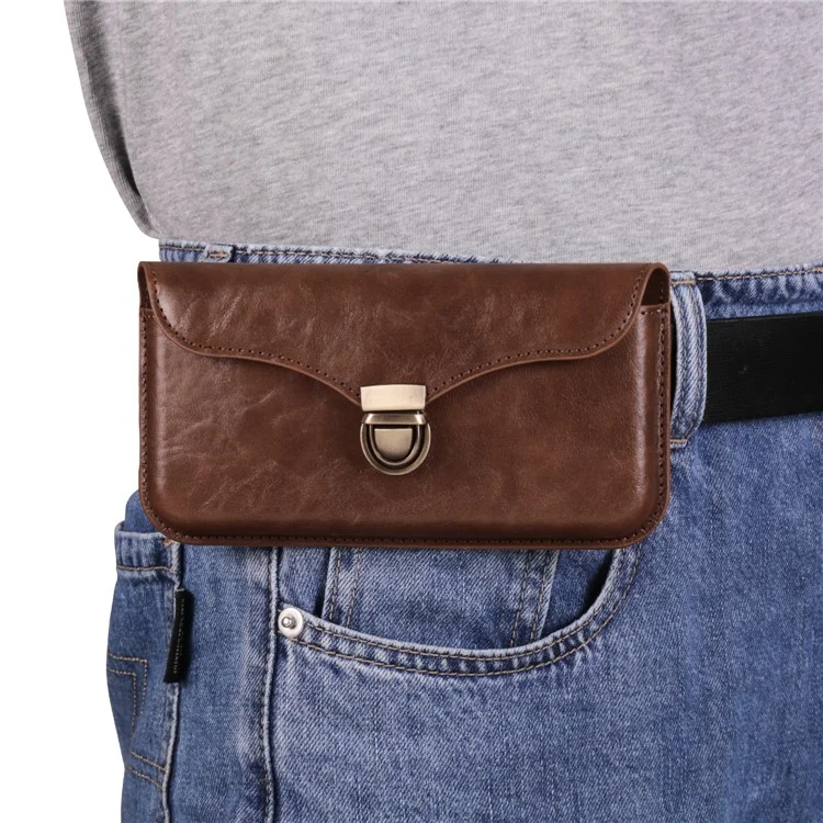 6.1-inch Phone Waist Bag Horizontal Belt Holster PU Leather Smartphone Case Pouch - 6.1-inch / Brown