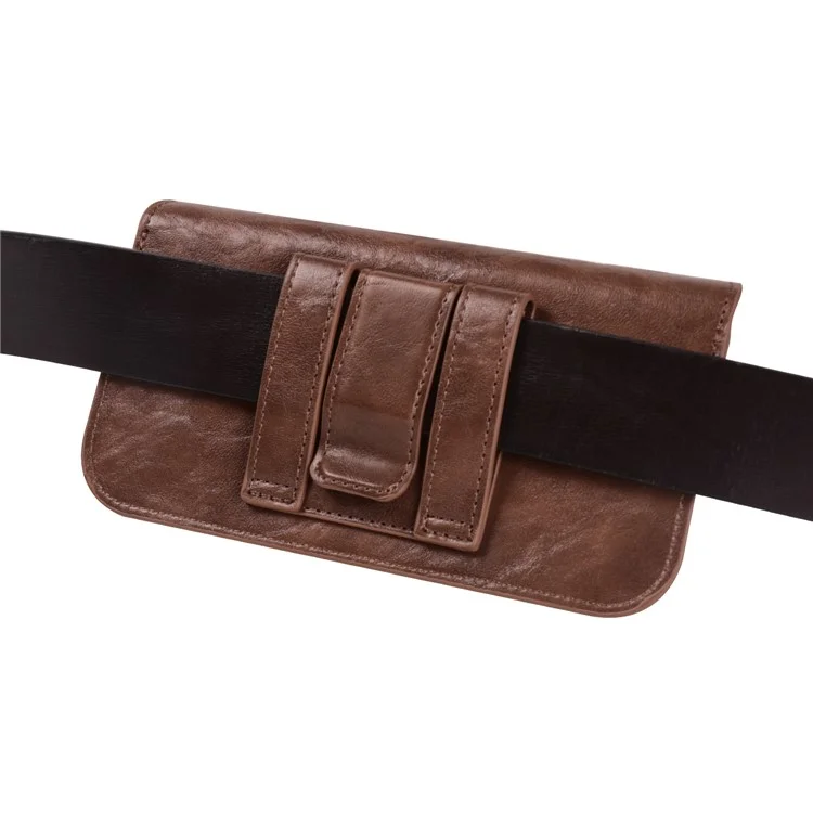 6.1-inch Phone Waist Bag Horizontal Belt Holster PU Leather Smartphone Case Pouch - 6.1-inch / Brown