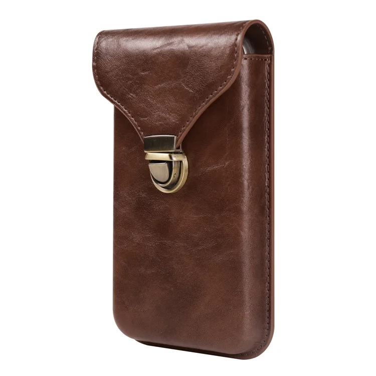 6.1-inch Vertical Phone Waist Bag PU Leather Belt Holster Universal Phone Pouch - Brown