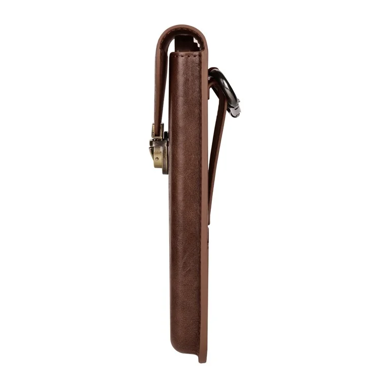 6.1-inch Vertical Phone Waist Bag PU Leather Belt Holster Universal Phone Pouch - Brown