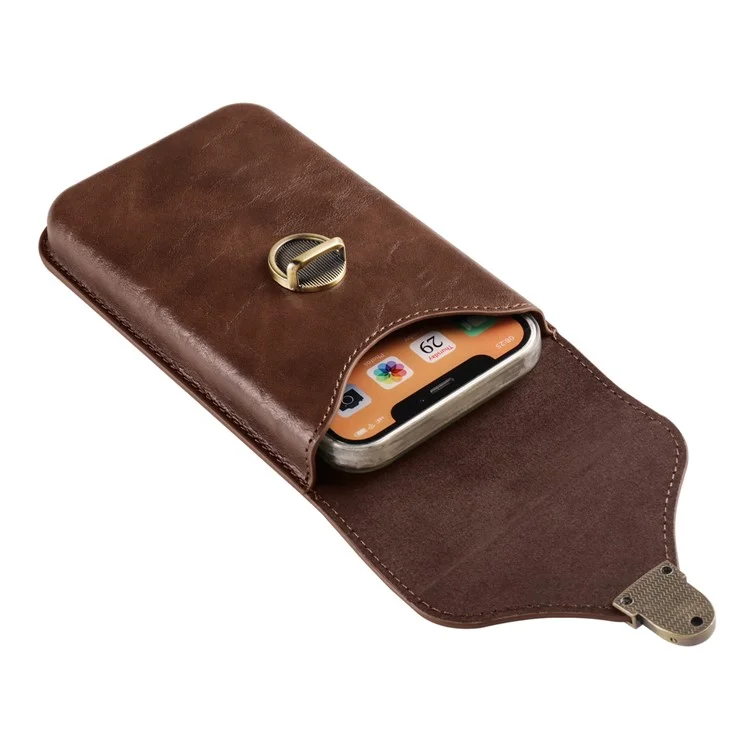 6.1-inch Vertical Phone Waist Bag PU Leather Belt Holster Universal Phone Pouch - Brown