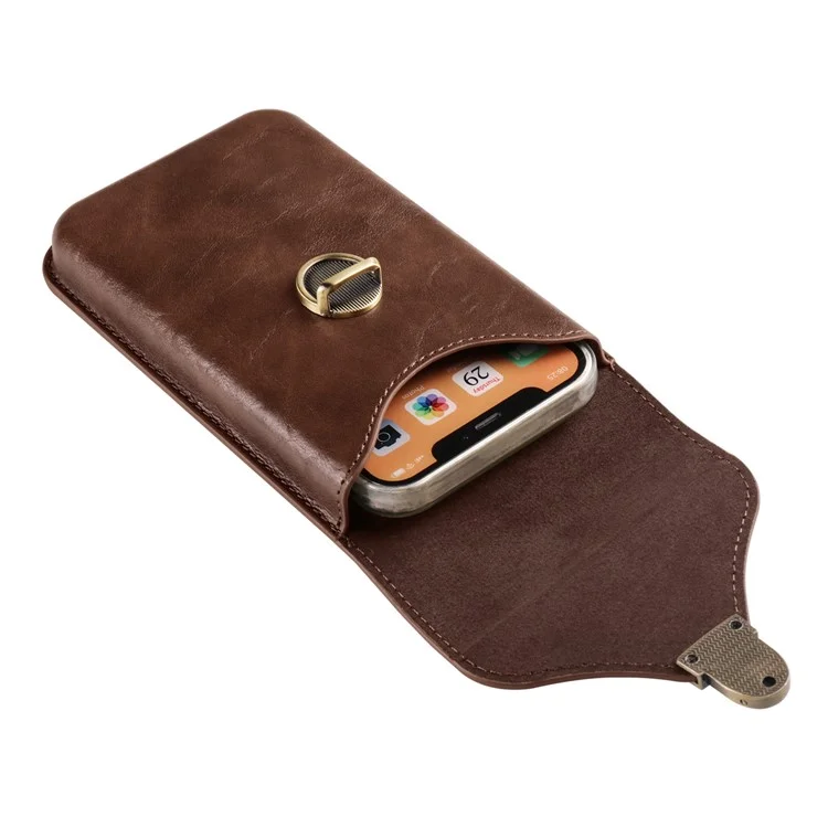 6.7-inch Universal Phone Case Card Holder PU Leather Waist Belt Holster Vertical Phone Pouch - Brown