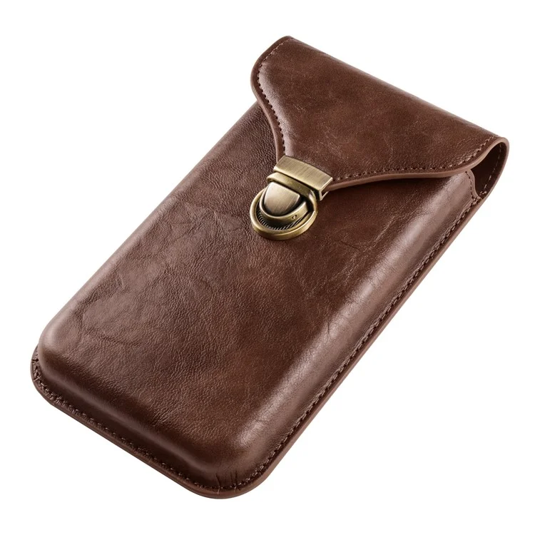 6.7-inch Universal Phone Case Card Holder PU Leather Waist Belt Holster Vertical Phone Pouch - Brown