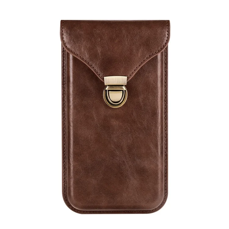 6.7-inch Universal Phone Case Card Holder PU Leather Waist Belt Holster Vertical Phone Pouch - Brown