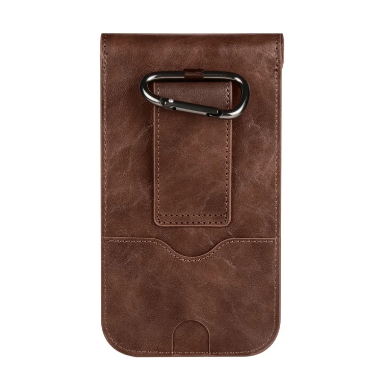 6.7-inch Universal Phone Case Card Holder PU Leather Waist Belt Holster Vertical Phone Pouch - Brown