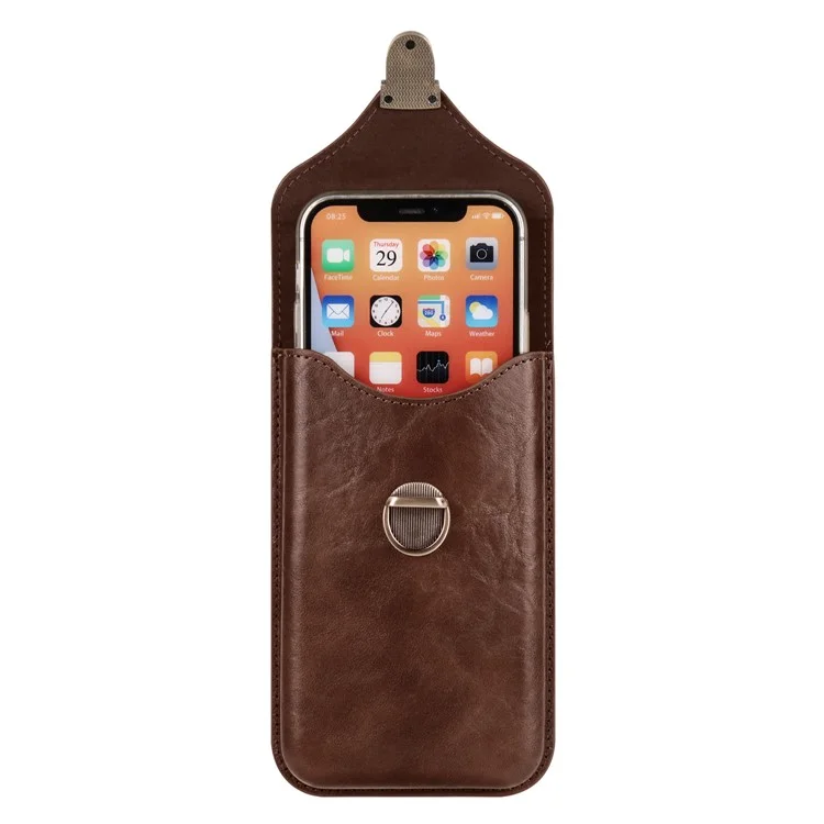 6.7-inch Universal Phone Case Card Holder PU Leather Waist Belt Holster Vertical Phone Pouch - Brown