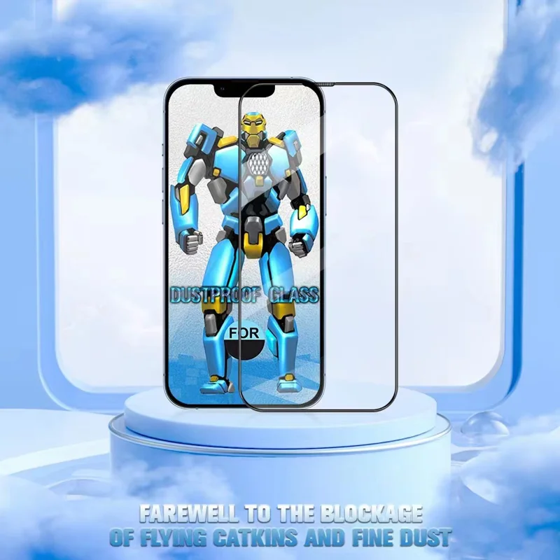 Für iPhone 15 Pro Max Vollständige Abdeckung Gehärtetes Glas Film Splitterfreier HD Bildschirmschutz mit Staubschutznetzen