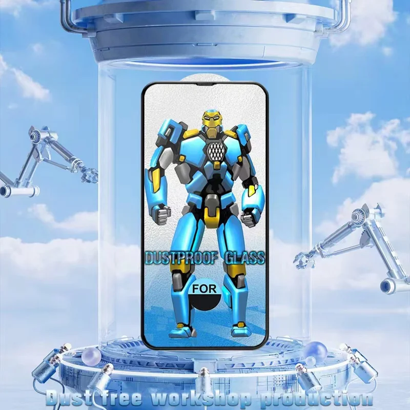 Für iPhone 15 Pro Max Vollständige Abdeckung Gehärtetes Glas Film Splitterfreier HD Bildschirmschutz mit Staubschutznetzen