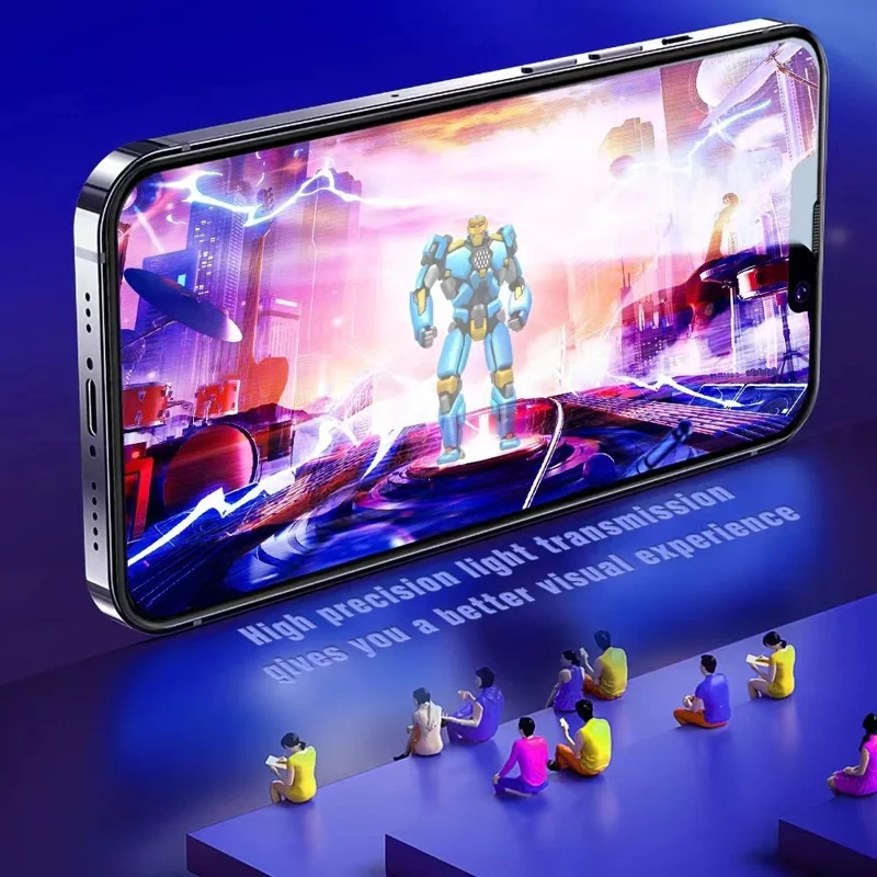 Für iPhone 15 Pro Max Vollständige Abdeckung Gehärtetes Glas Film Splitterfreier HD Bildschirmschutz mit Staubschutznetzen