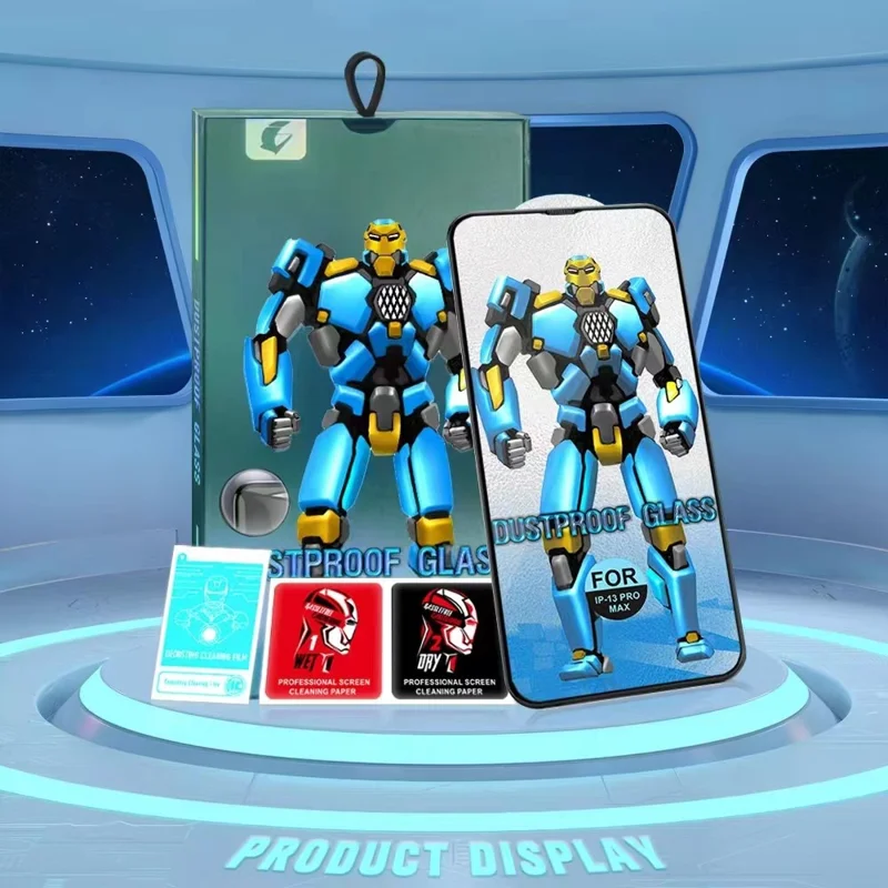 Für iPhone 15 Pro Max Vollständige Abdeckung Gehärtetes Glas Film Splitterfreier HD Bildschirmschutz mit Staubschutznetzen