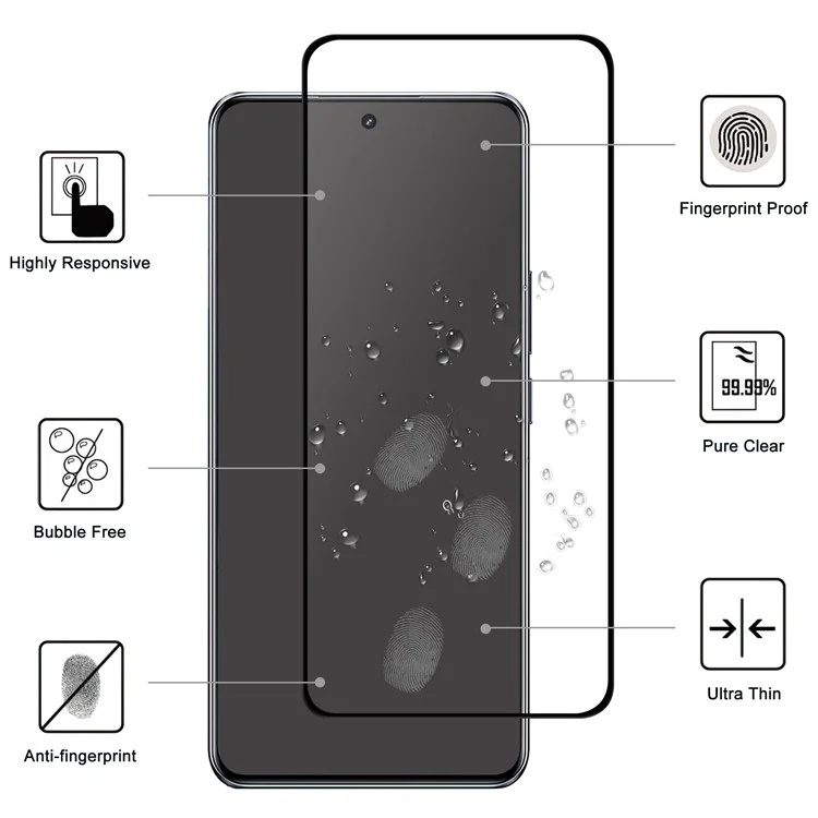 Protector de pantalla para Realme GT5 5G Borde negro Pegamento completo Película protectora de vidrio AGC claro