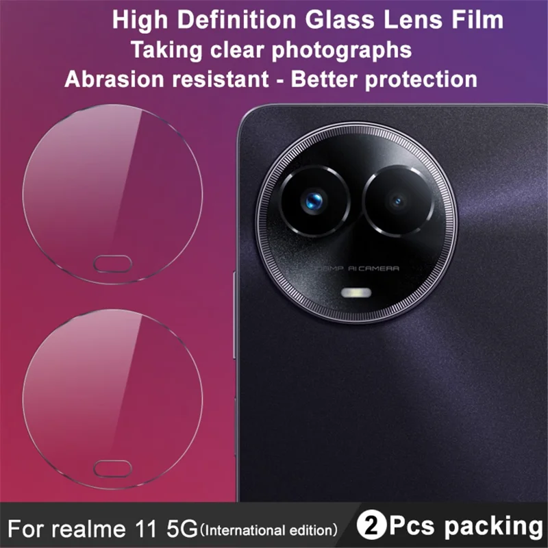 IMAK 2Pcs  /  Set For Realme 11 5G (Global) Tempered Glass Camera Lens Protectors Arc Edge HD Clear Lens Films