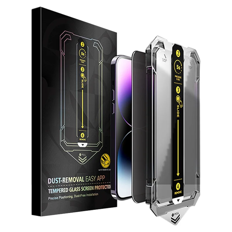 For iPhone 15 Plus Anti-peep Tempered Glass Screen Protector Dust-Elimination Installation Silk Printing Film