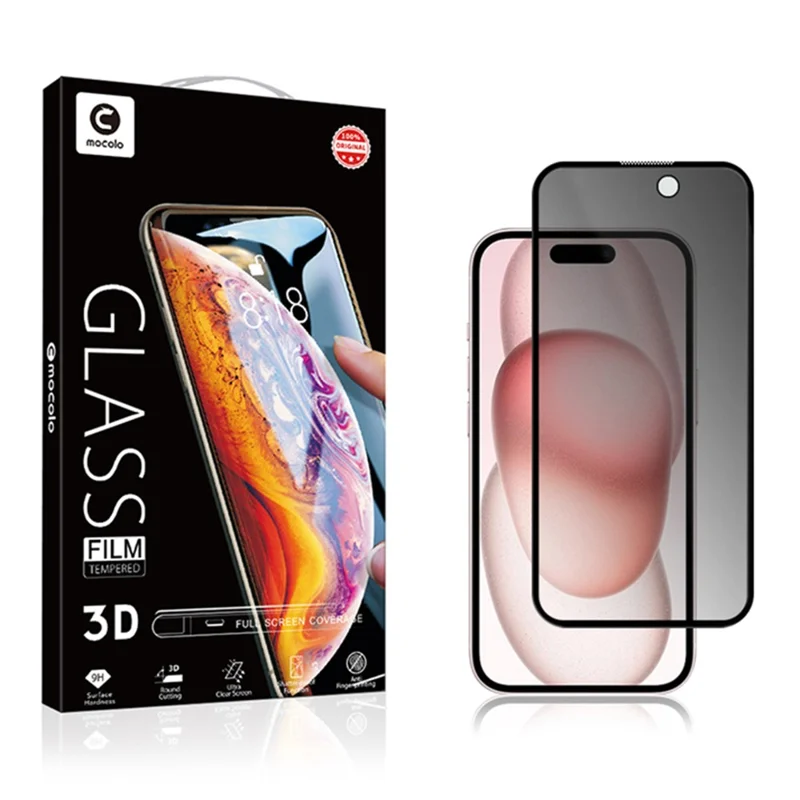 MOCOLO Tempered Glass Screen Protector for iPhone 15 Full Glue 3D Arc Edge Anti-Spy Screen Film