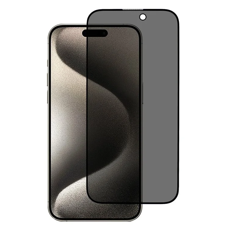 For iPhone 15 Privacy Screen Protector Silk Printing Anti-Peeping Tempered Glass Film with Anti-dust Net
