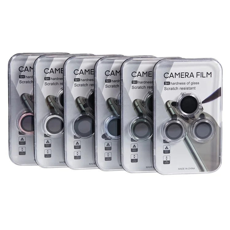 Para iPhone 15 Pro / 15 Pro Max 1 conjunto de protetor de lente da câmera Anel de metal Vidro temperado Revestimento de CD Veia Filme da lente - Roxo