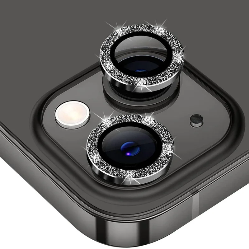 ENKAY HAT PRINCE For iPhone 15  /  15 Plus Camera Lens Protector Glitter Tempered Glass Lens Film - Black
