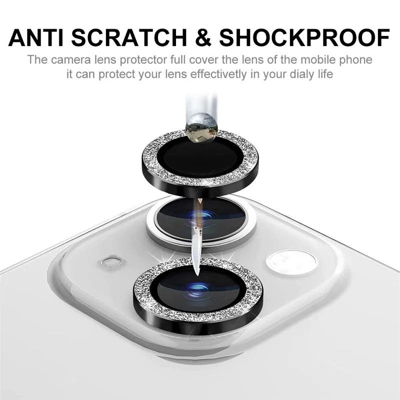 ENKAY HAT PRINCE For iPhone 15  /  15 Plus Camera Lens Protector Glitter Tempered Glass Lens Film - Black