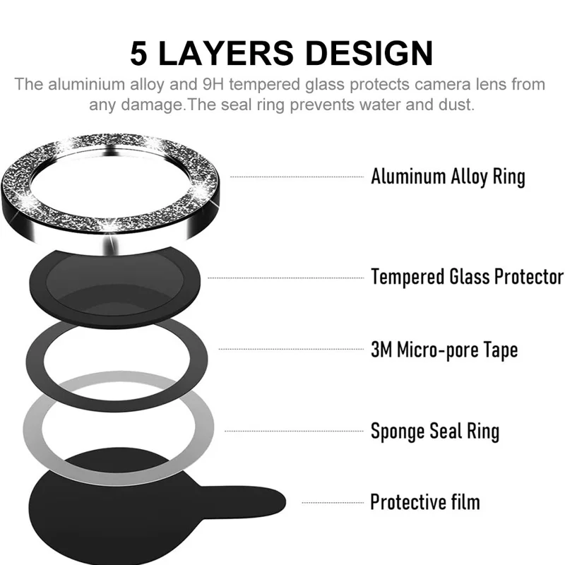 ENKAY HAT PRINCE For iPhone 15  /  15 Plus Camera Lens Protector Glitter Tempered Glass Lens Film - Black