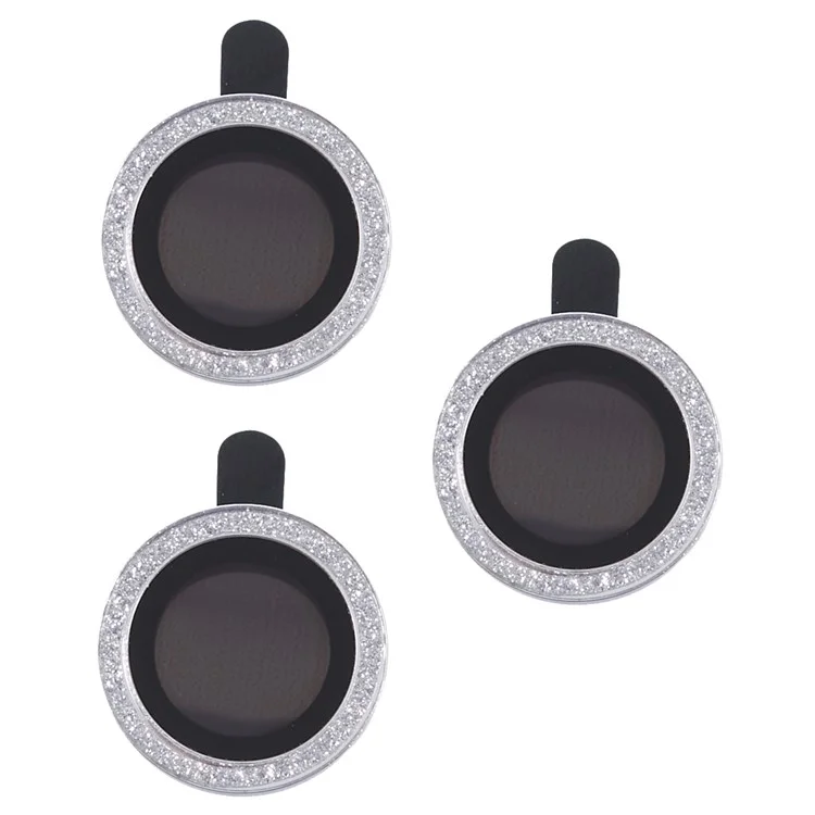 Para iPhone 15 Pro / 15 Pro Max 1 Conjunto Rhinestone Camera Lens Film Tempered Glass Metal Ring Lens Protector - Prata