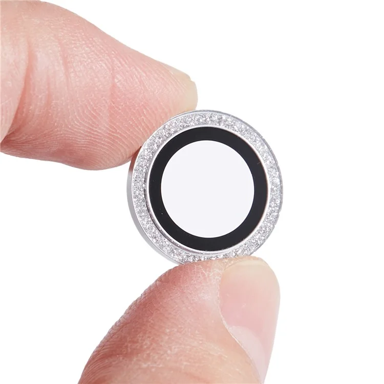 Para iPhone 15 Pro / 15 Pro Max 1 Conjunto Rhinestone Camera Lens Film Tempered Glass Metal Ring Lens Protector - Prata