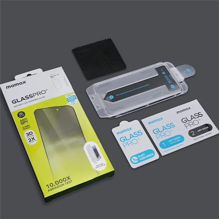 MOMAX For iPhone 15 Película de Vidrio Templado 3D 0.3mm Anti-espía Protección de Pantalla Completa